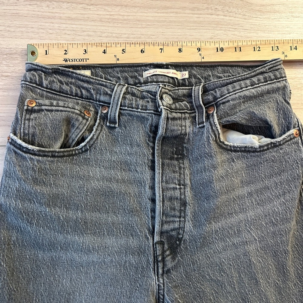 Levi's Premium Ribcage Straight Ankle Jeans Gray Wash Size 27 - Picture 5 of 10